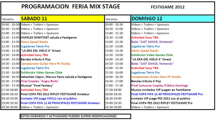 FESTIGAME 2012 - PROGRAMACION